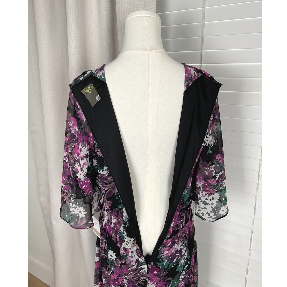 Taylor Floral Maxi Dress Purple Black Flutter Sleeve Smocked Waist Size 12 NEW - Picture 10 of 14